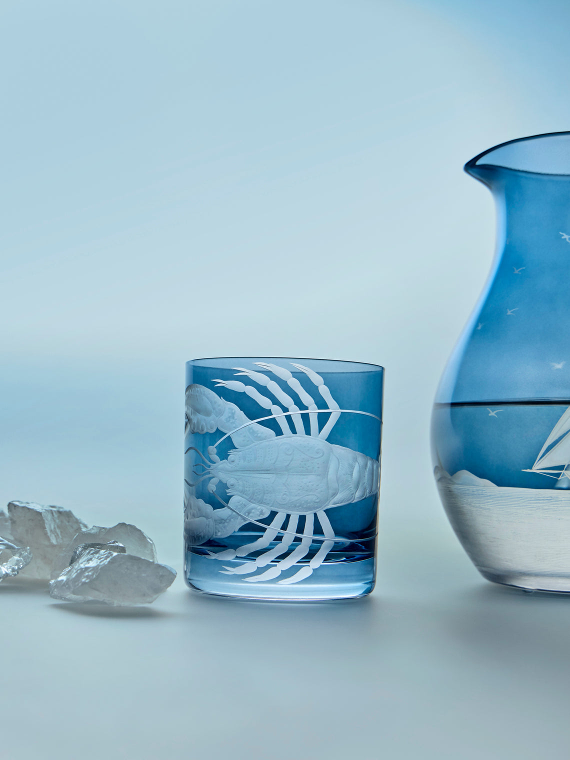 Artel - Lobster Hand-Engraved Crystal Double Old Fashioned Tumber - Blue - ABASK