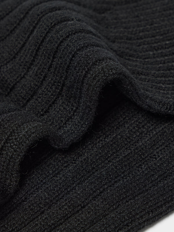 Maria La Rosa - Women's College Ribbed Cashmere Knee-High Socks | One Size - Black - ABASK