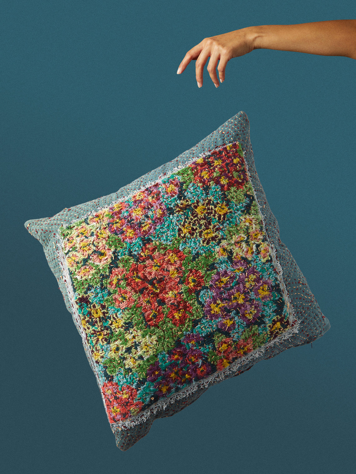 By Walid - 1930s Needlepoint Wool and Linen Cushion (17.5in/45cm) - Multiple - ABASK