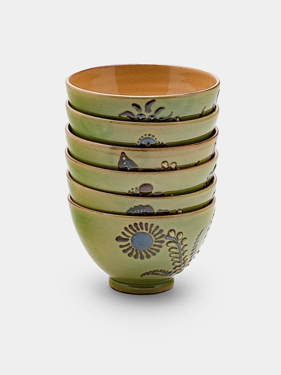 Poterie d’Évires - Flowers Hand-Painted Ceramic Petit Bowls (Set of 6) - Green - ABASK - 