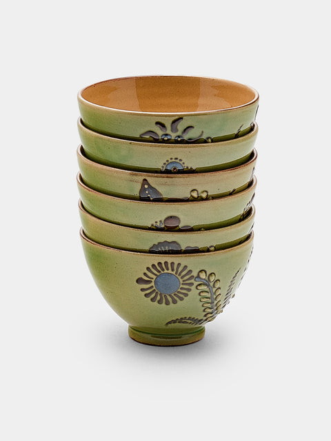 Poterie d’Évires - Flowers Hand-Painted Ceramic Petit Bowls (Set of 6) - Green - ABASK - 