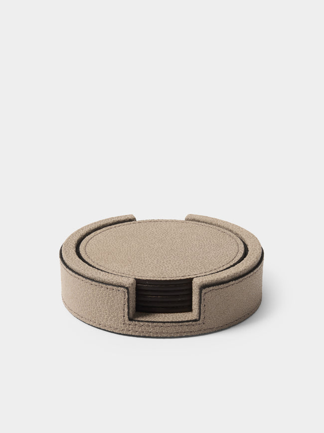 Pinetti - Leather Round Coasters (Set of 6) - Taupe - ABASK - 