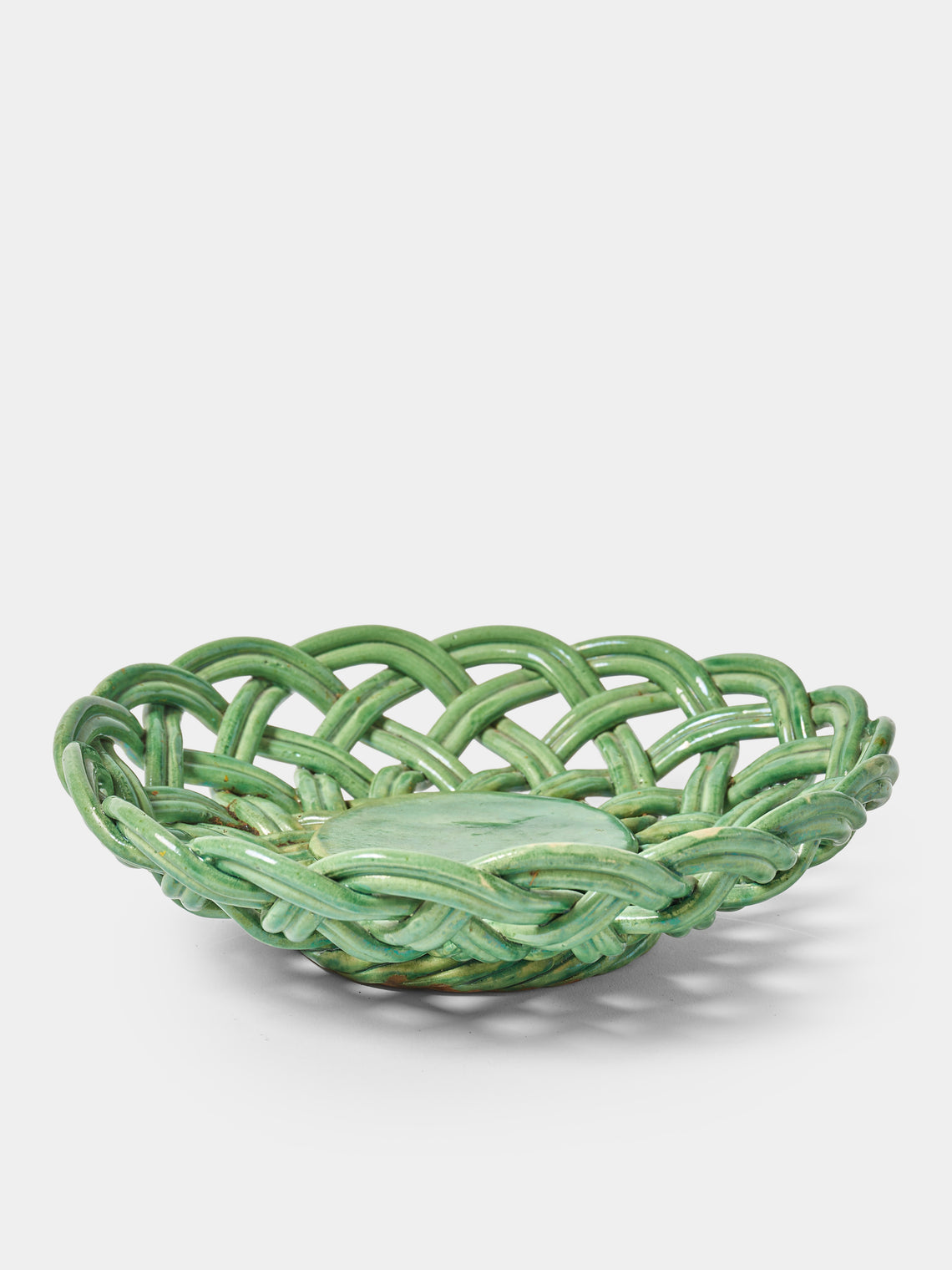 Antique and Vintage - Mid-Century Woven Ceramic Basket - Green - ABASK - 