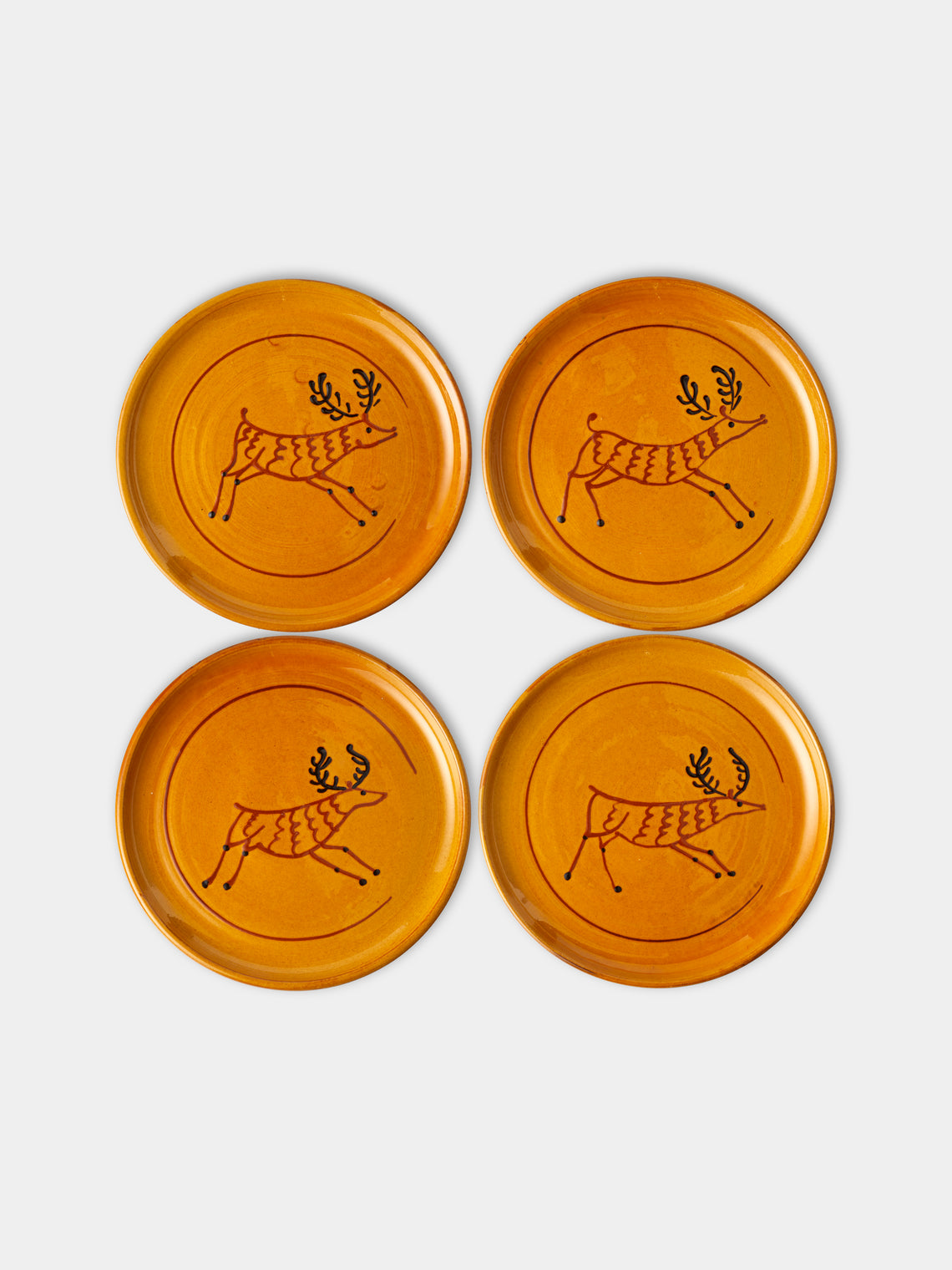 Poterie de Cliousclat - Stag Hand-Glazed Slipware Dinner Plates (Set of 4) - Ochre - ABASK