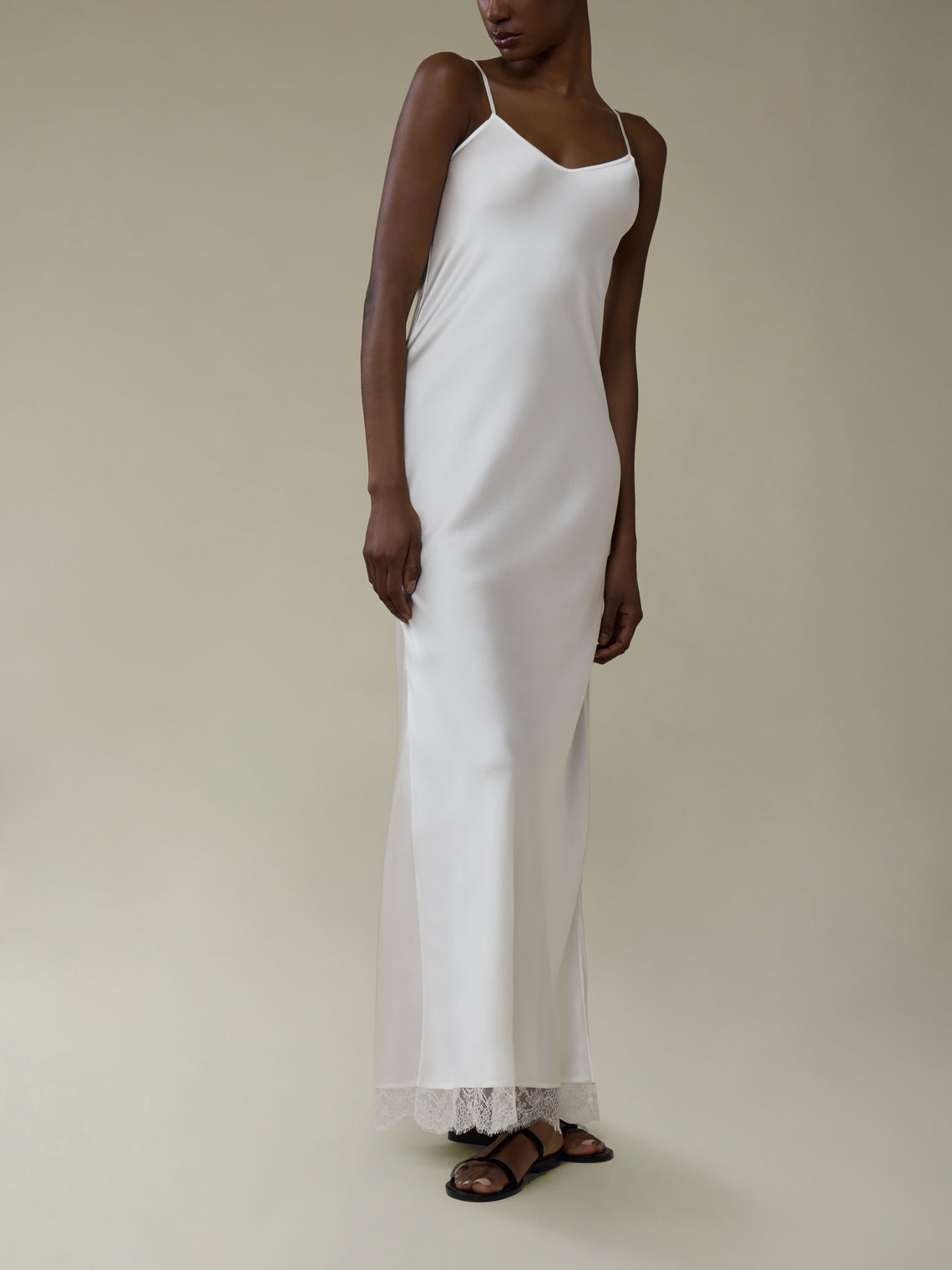 Ryan Roche - Silk and Lace Long Slip Dress | Size: S - Ivory - ABASK
