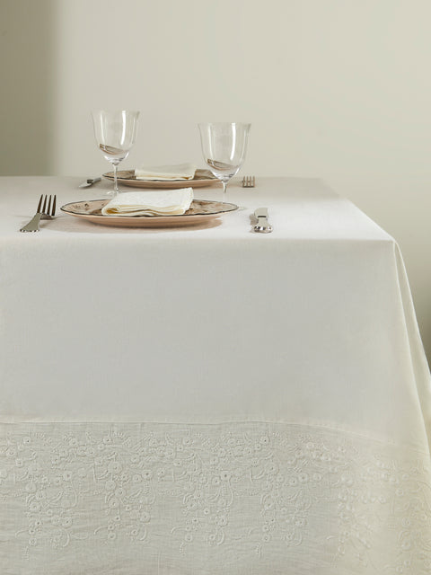 Borgo delle Tovaglie - Venaria Embroidered Linen Large Square Tablecloth - Ivory - ABASK
