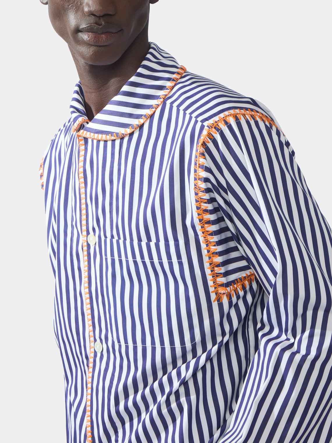 Men's Marocaine Hand-Embroidered Cotton Pajama Shirt  | Size: M/L