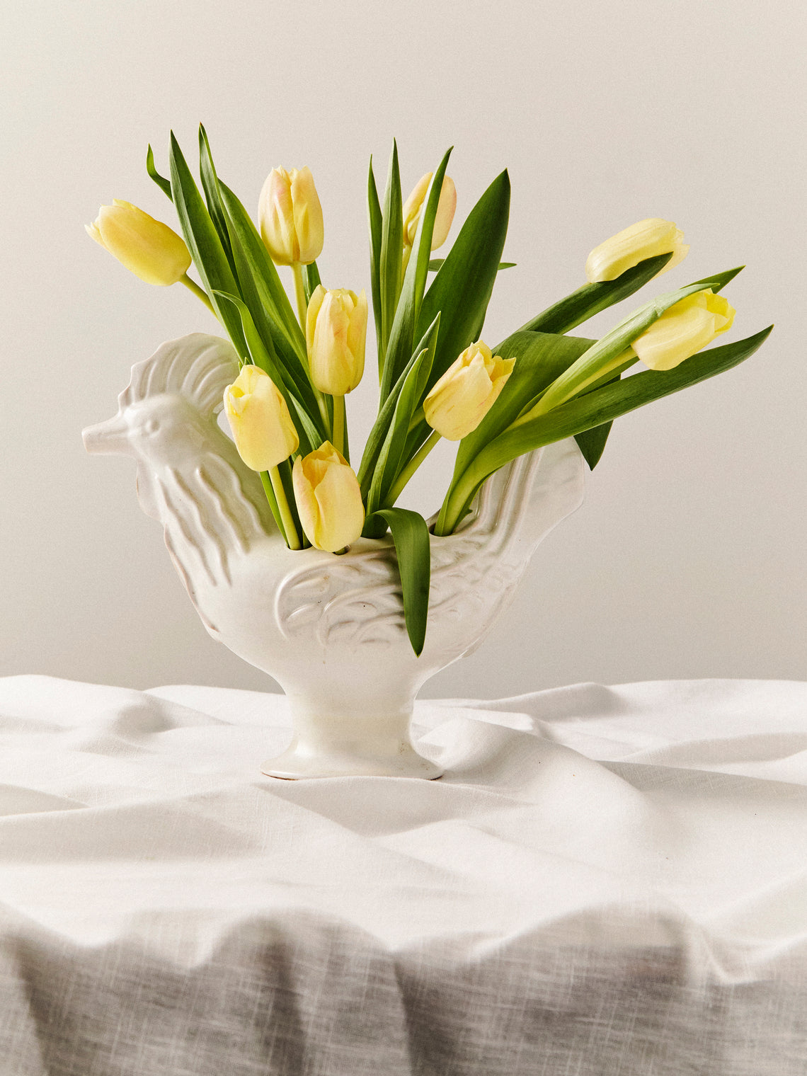 Antique and Vintage - 1940s Émile Tessier Ceramic Cockerel Tulipiere (12in/30cm) - White - ABASK