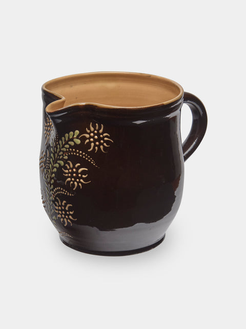 Poterie d’Évires - Flowers Hand-Painted Ceramic Jug (70.5oz/2L) - Dark brown - ABASK - 