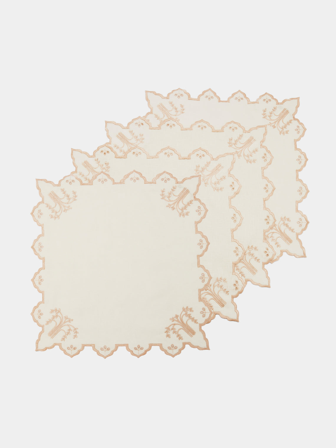 Borgo delle Tovaglie - Eden Embroidered Linen Napkins (Set of 4) - Natural - ABASK
