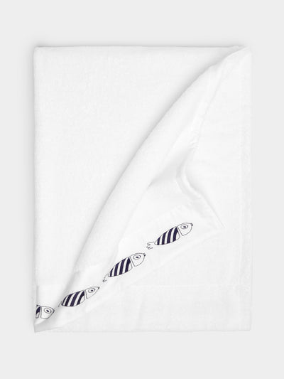 Loretta Caponi - Striped Fish Hand-Embroidered Cotton Bath Towel -  - ABASK - 
