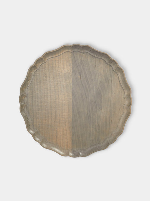 Ifuji - Italian Hand-Carved Wood Round Tray (11.5in/29cm) - Brown - ABASK - 
