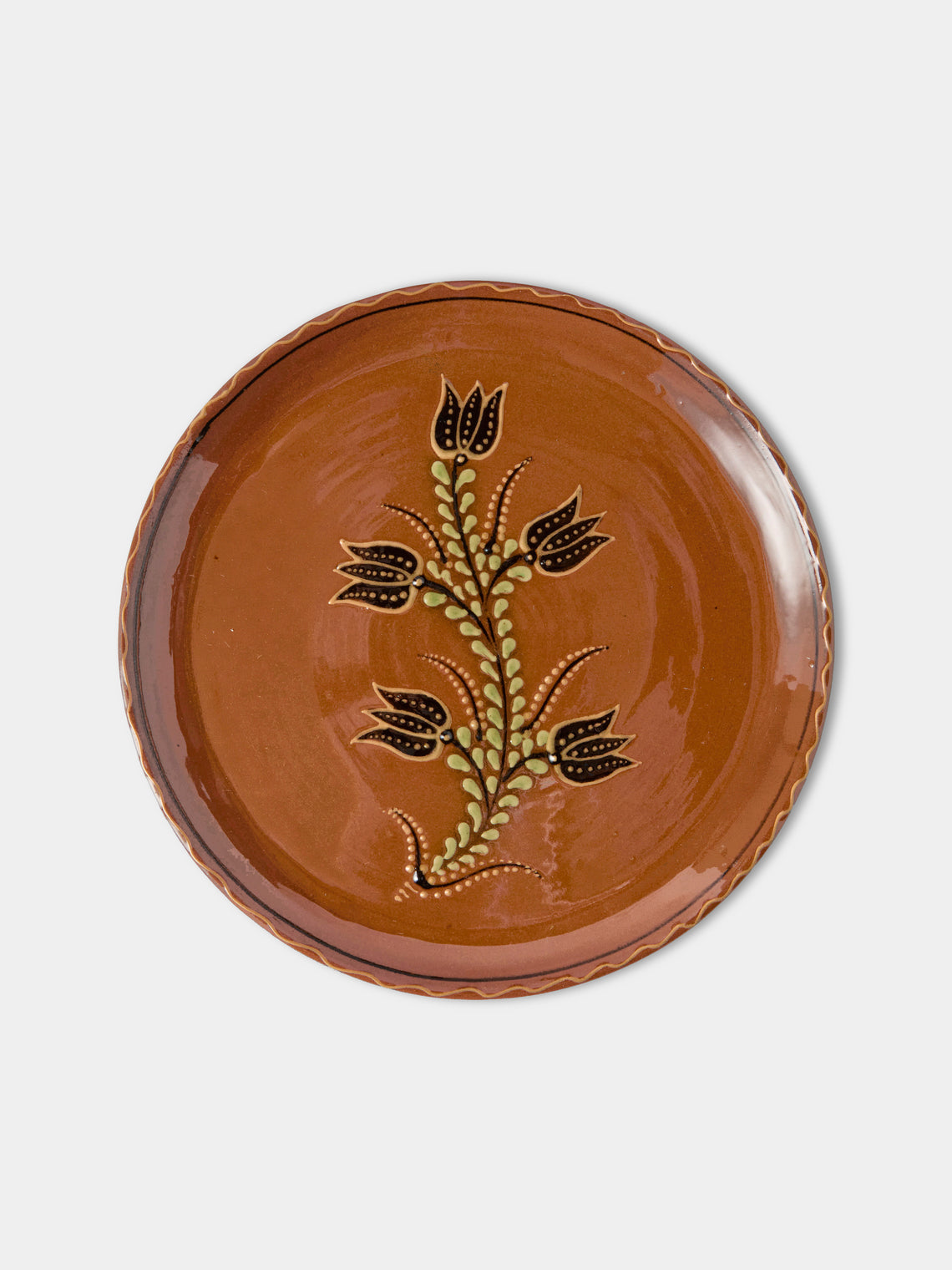 Poterie d’Évires - Flowers Hand-Painted Ceramic Dinner Plates – 9.5in/24cm (Set of 4) - Light Brown - ABASK