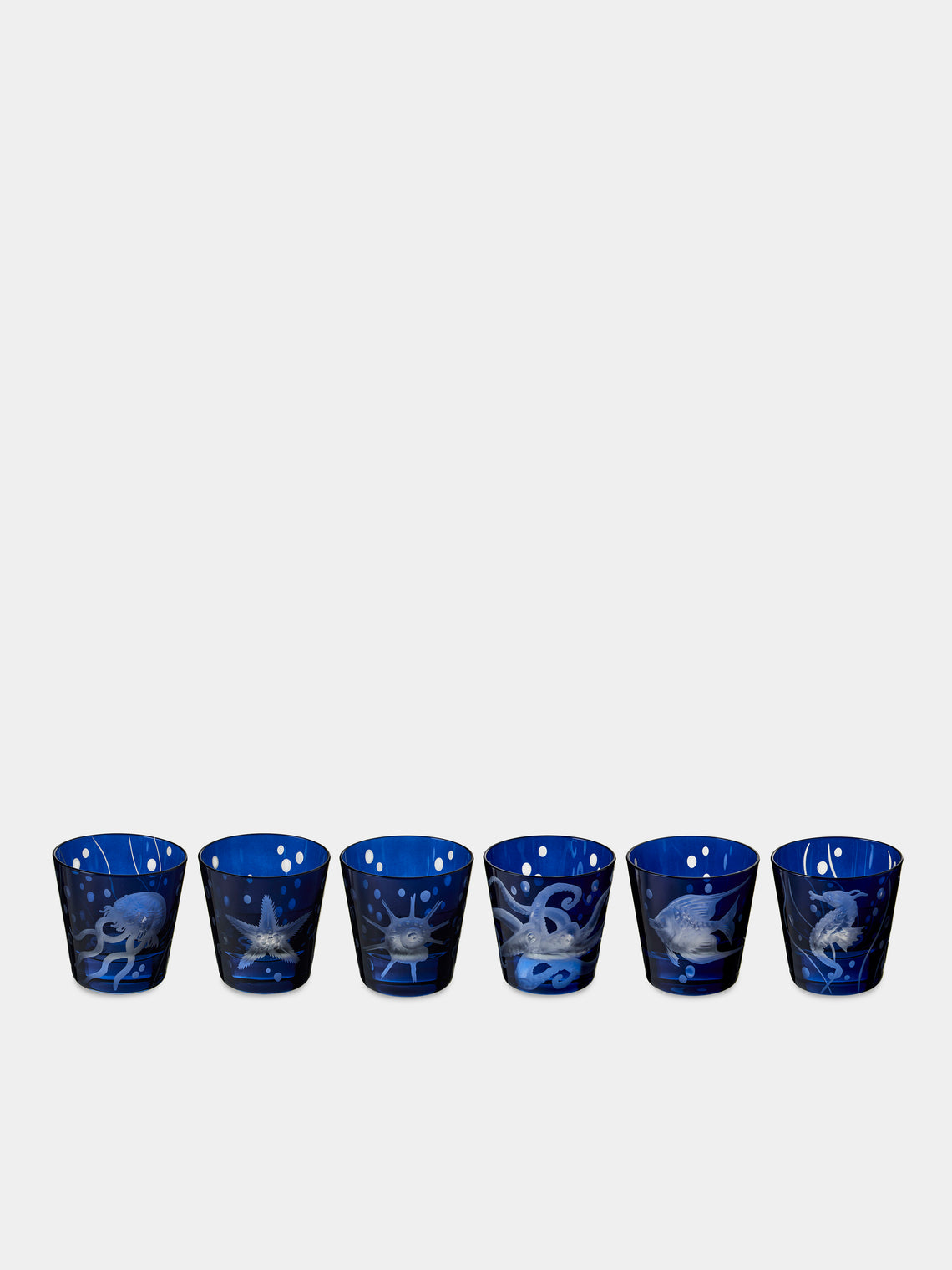 Artel - Sea Life Hand-Engraved Crystal Shot Glasses (Set of 6) - Blue - ABASK - 