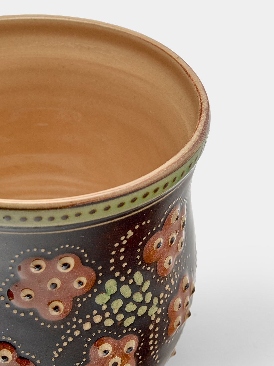 Poterie d’Évires - Flowers Hand-Painted Ceramic Mini Lidded Pot - Dark brown - ABASK