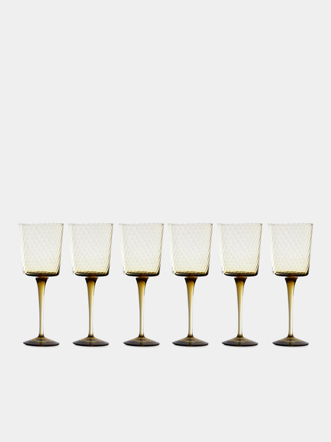 Mun Deluxe Brand Venezia - Torsé Hand-Blown Glass Wine Glasses (Set of 6) - Green - ABASK 