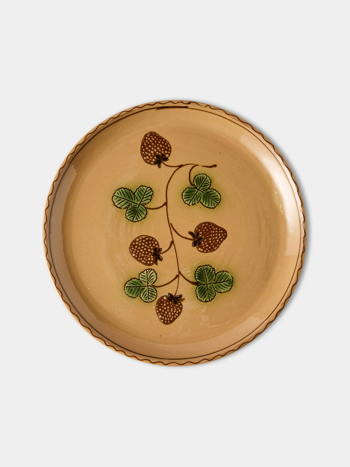 Poterie d’Évires - Flowers and Strawberries Hand-Painted Ceramic Dinner Plates – 9.5in/24cm (Set of 4) - Cream - ABASK