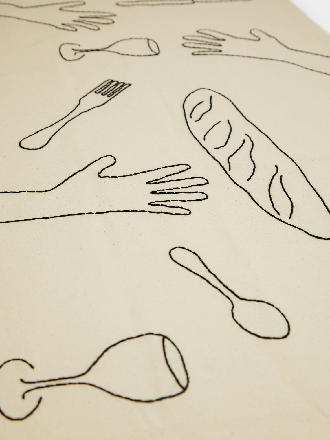 Oeuvres Sensibles - 'A Lot of Hands' Hand-Embroidered Linen Table Runner -  - ABASK