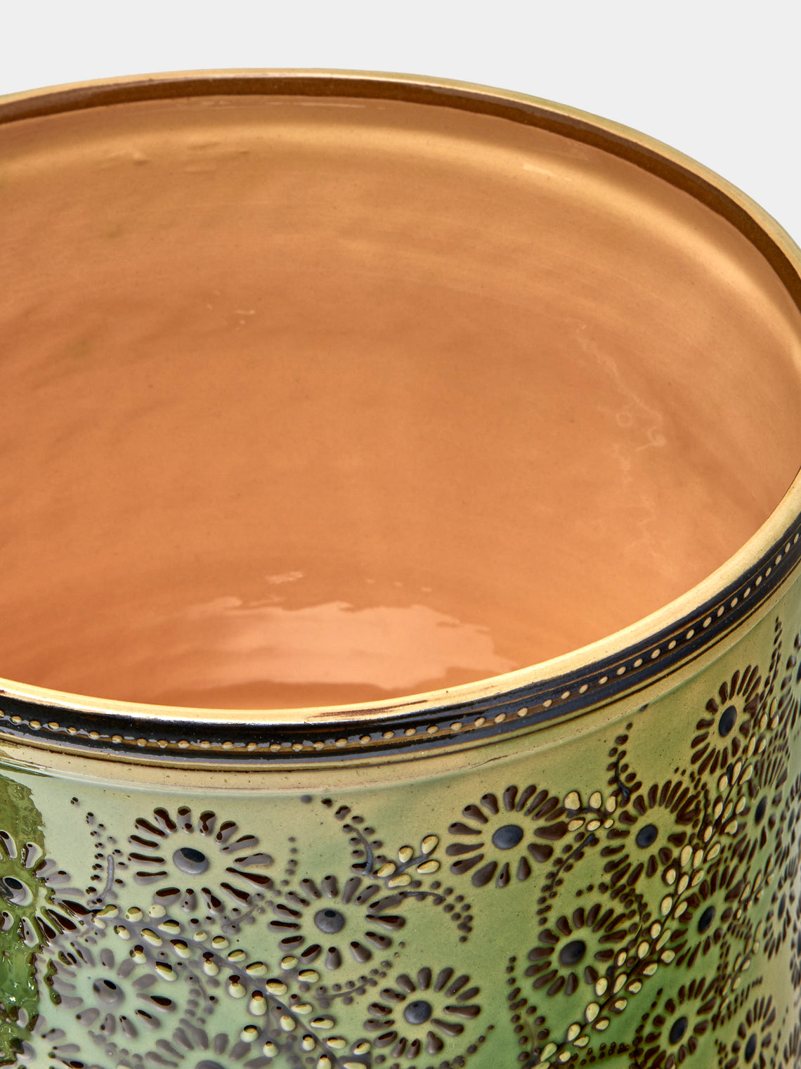Poterie d’Évires - Flowers Hand-Painted Ceramic Extra Large Pot - Green - ABASK