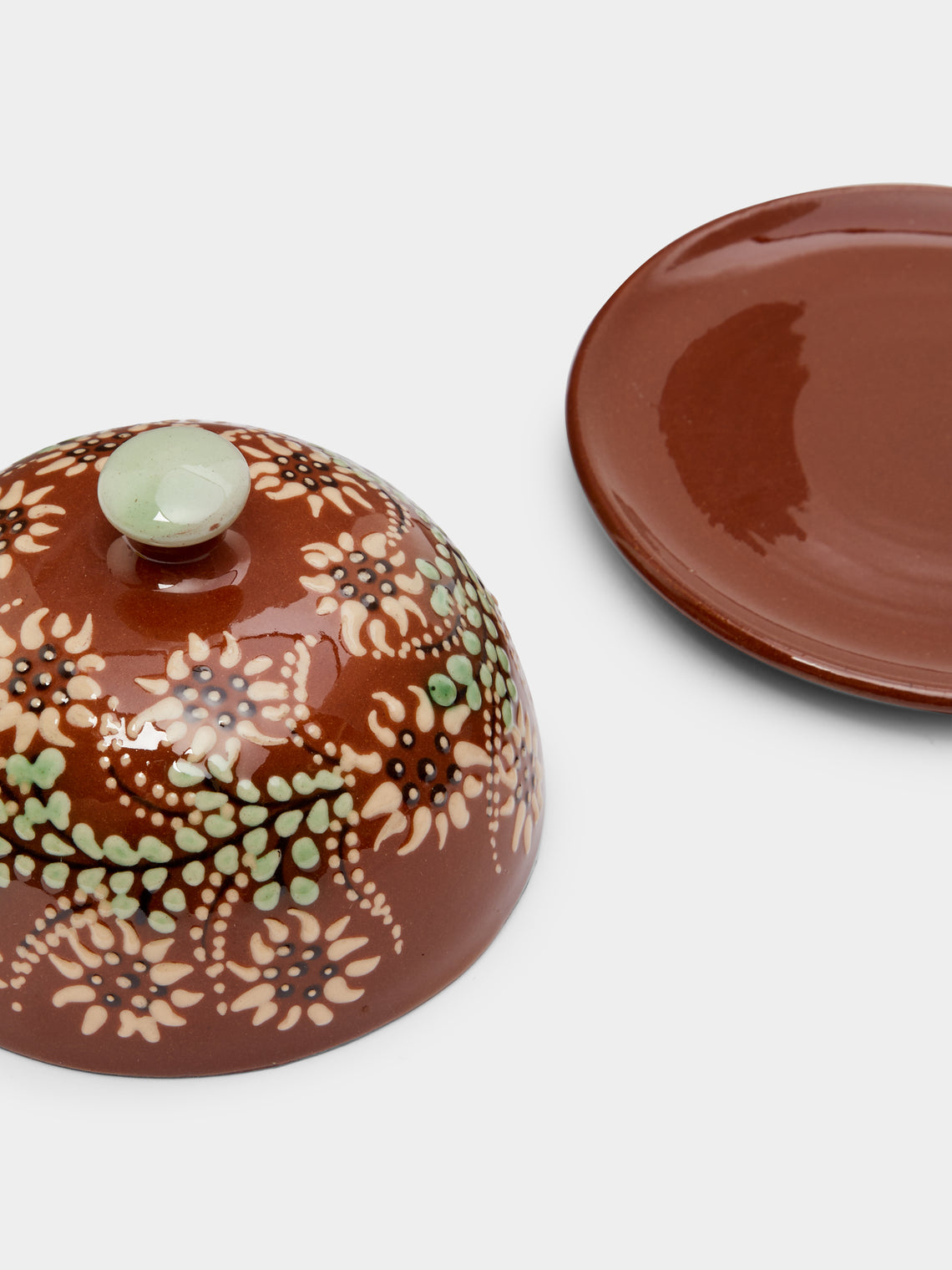 Poterie d’Évires - Flowers Hand-Painted Ceramic Small Butter Dish -  - ABASK