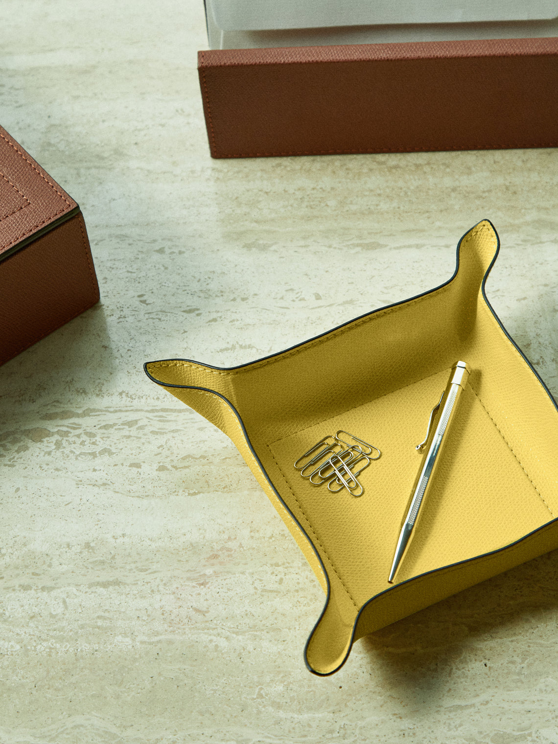 Giobagnara - Jack Leather Square Valet Tray - Yellow - ABASK