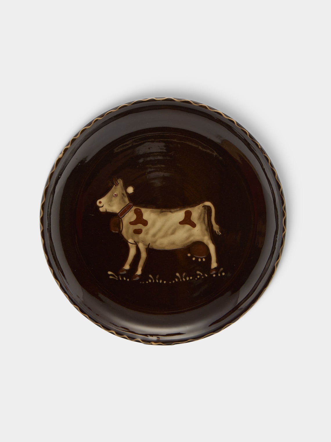 Poterie d’Évires - Cows Hand-Painted Ceramic Large Lidded Butter Dish - Dark brown - ABASK