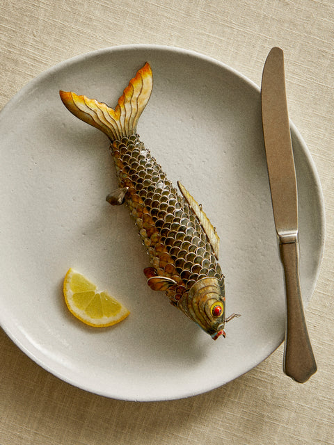 Antique and Vintage - 1920s Shanghai Enameled Solid Silver Fish - Silver - ABASK