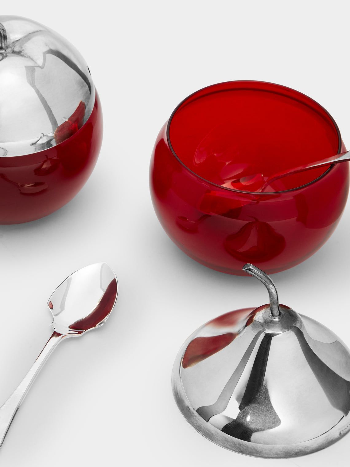 Antique and Vintage - 1950s Silver-Plated Glass Apple and Pear Condiment Bowls -  - ABASK