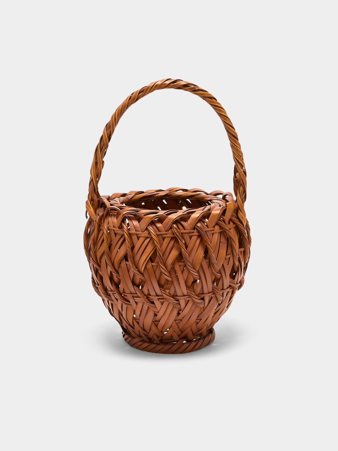 Antique and Vintage - Mid-Century Japanese Bamboo Ikebana Basket - Brown - ABASK - 