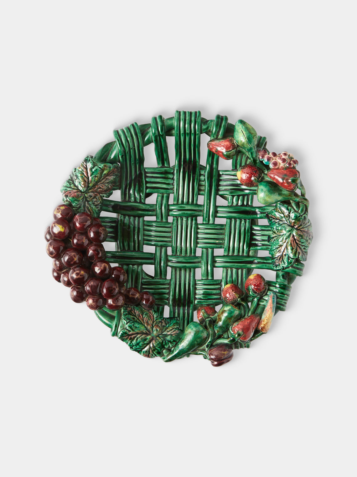 Antique and Vintage - 1960s Vallauris Majolica Ceramic Fruit Bowl - Green - ABASK
