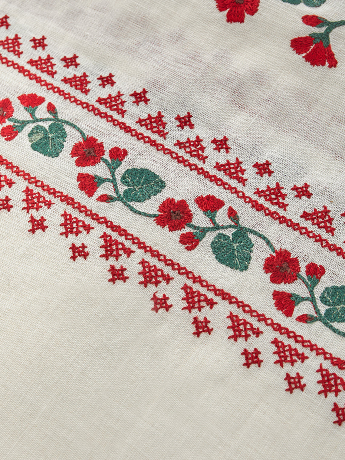 Esencial Hogar - Geranios Embroidered Linen Rectangular Tablecloth -  - ABASK