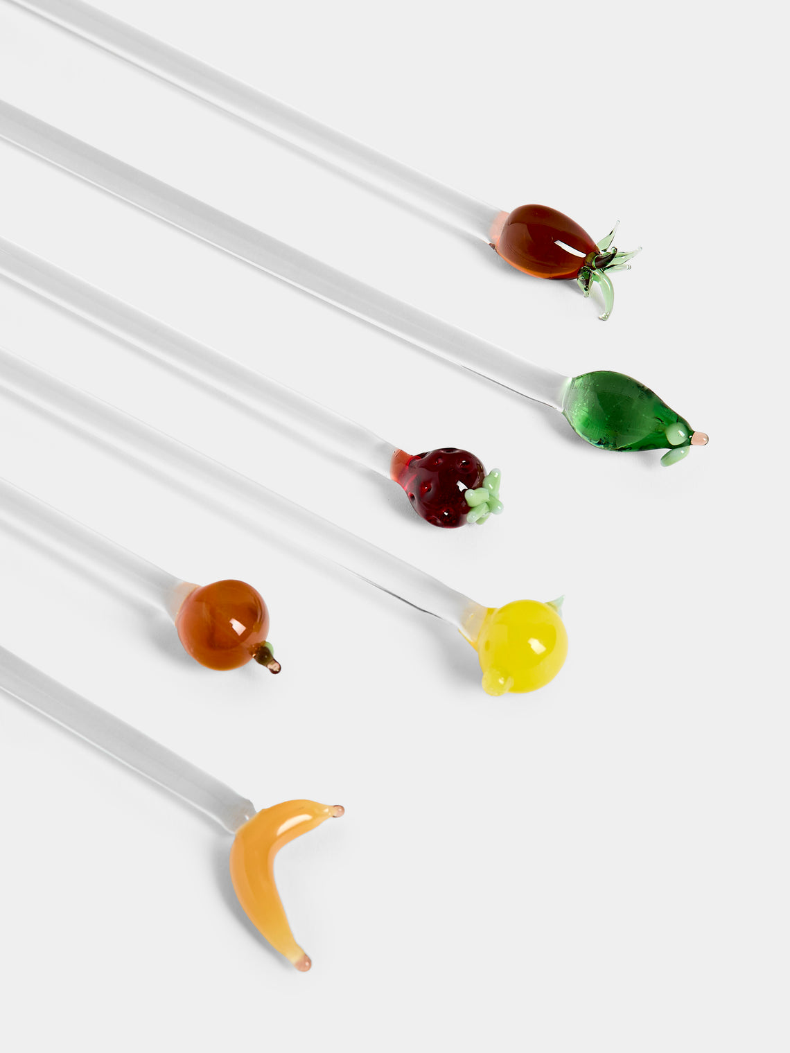 River Valadez - Hand-Blown Glass Fruit Cocktail Stirrers (Set of 6) - Clear - ABASK