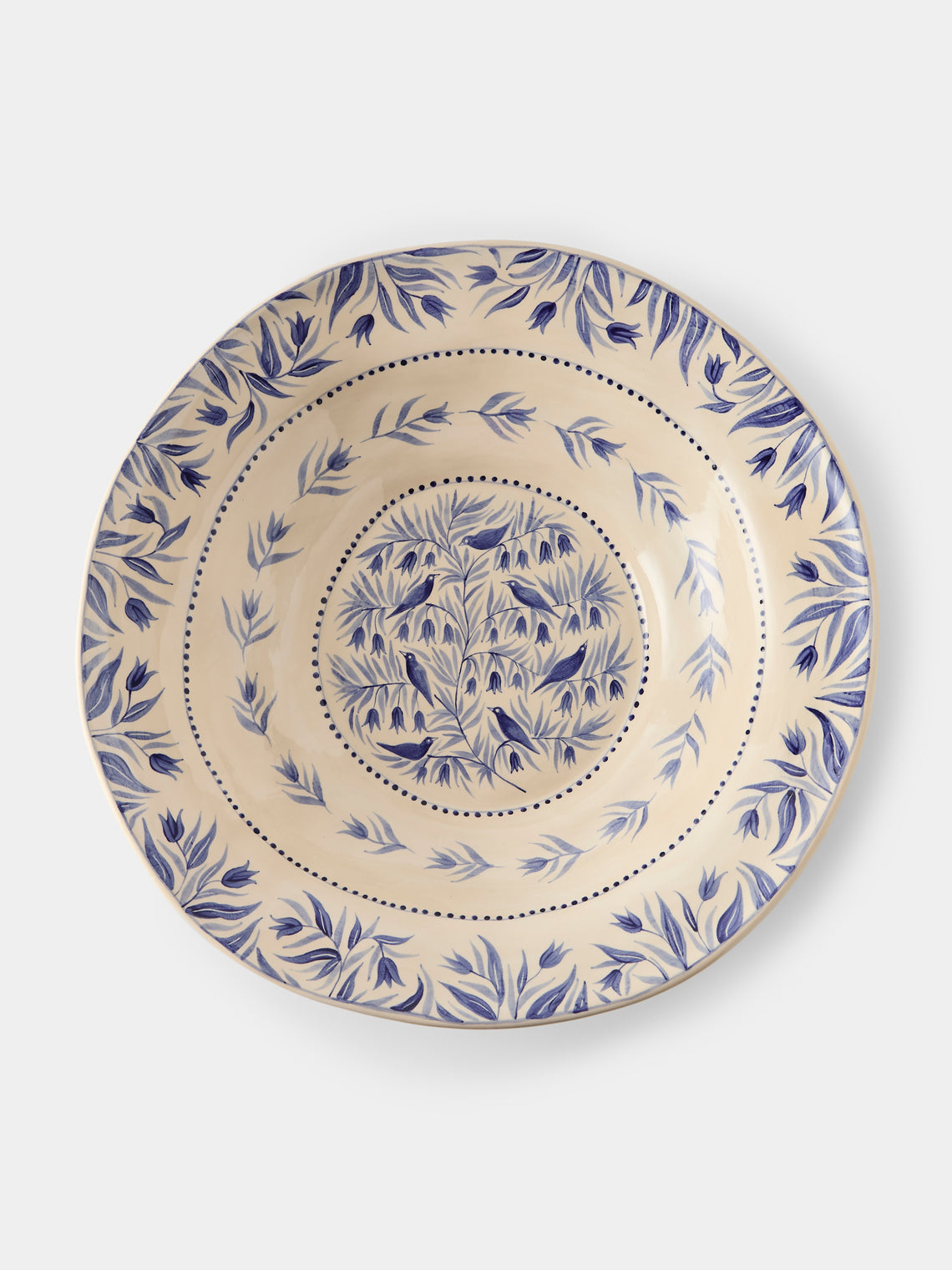 Rosanna Corfe - Birds and Bluebells Hand-Painted Ceramic Fruit Bowl - Cream - ABASK