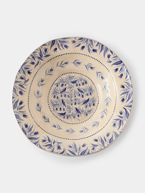 Rosanna Corfe - Birds and Bluebells Hand-Painted Ceramic Fruit Bowl - Cream - ABASK