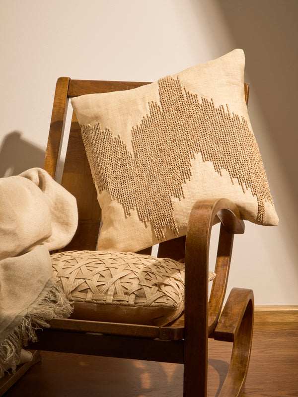 Kubo Curated - Wave Beaded T'nalak Cloth Cushion (17.5in/45cm) - Beige - ABASK