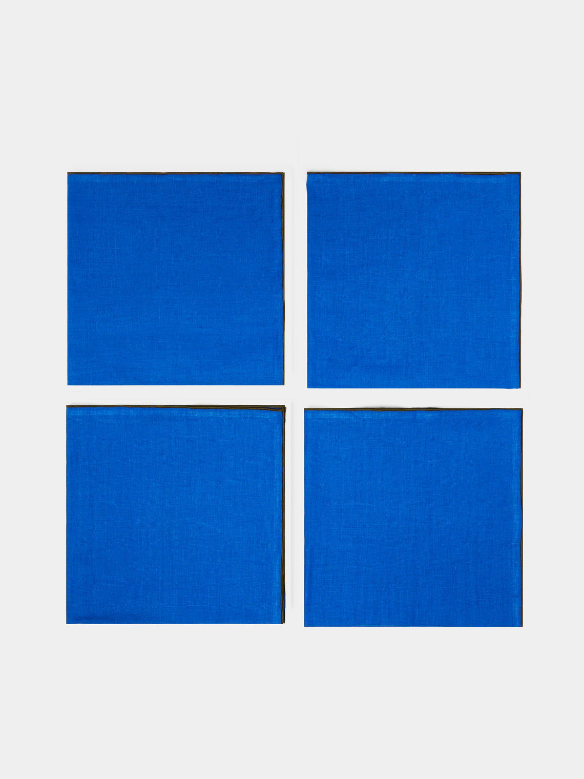 Madre Linen - Hand-Dyed Linen Contrast-Edge Napkins (Set of 4) - Blue - ABASK