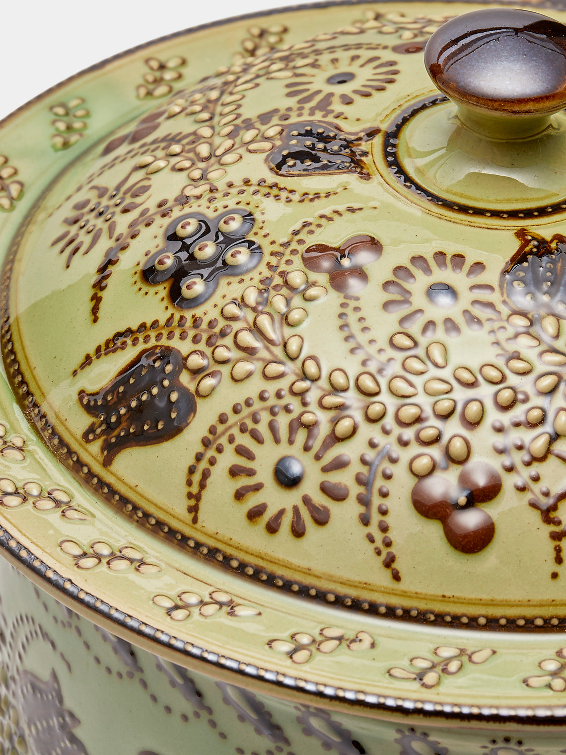 Poterie d’Évires - Flowers Hand-Painted Ceramic Large Lidded Pot - Green - ABASK
