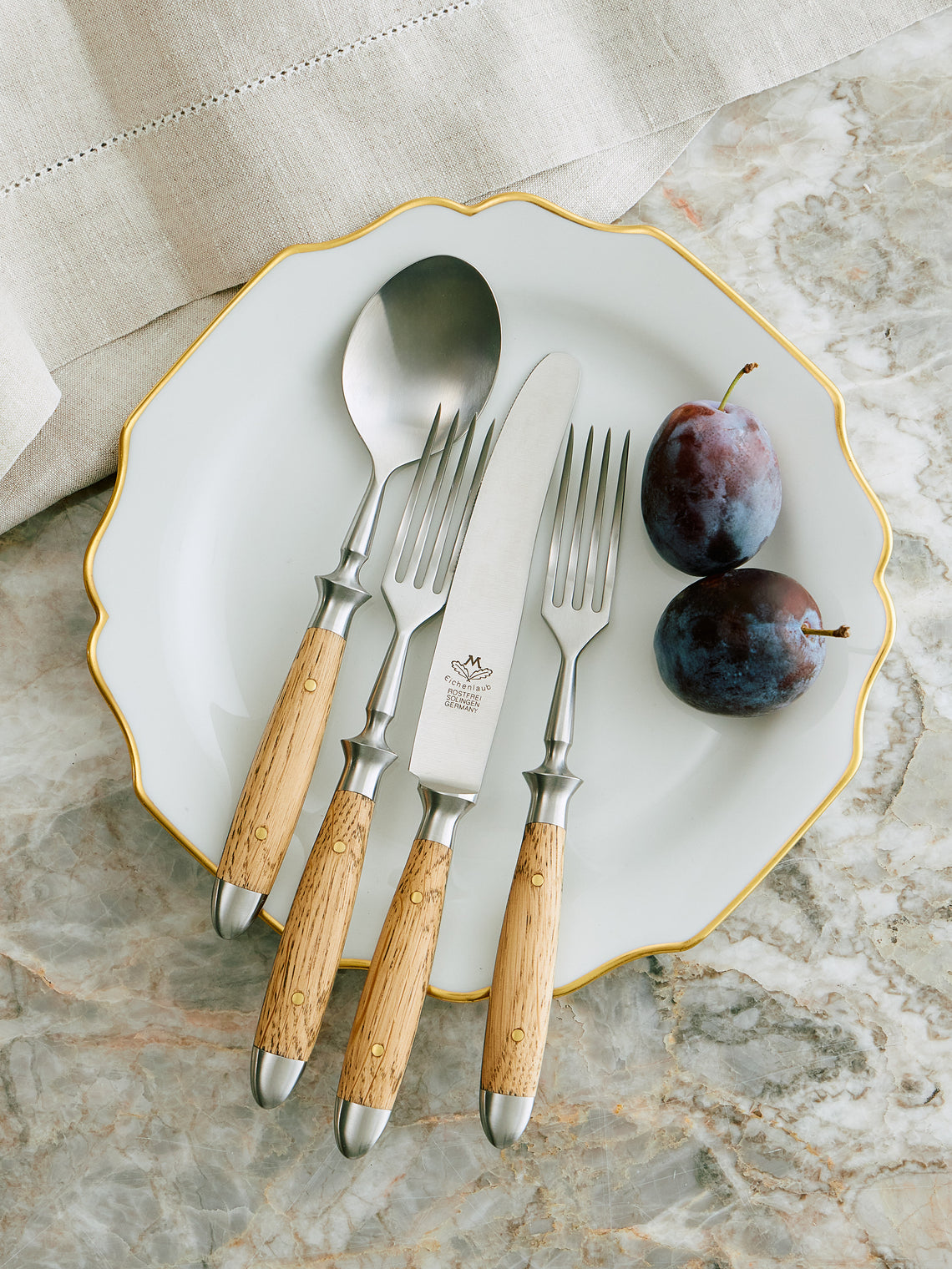 Eichenlaub - Light Oak Old German Starter/Dessert Cutlery (Set of 4) - Natural - ABASK