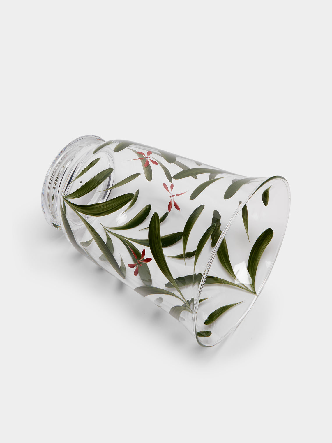 Los Vasos de Agua Clara - Dragonfly Hand-Painted Crystal Hurricane Candle Holder - Green - ABASK
