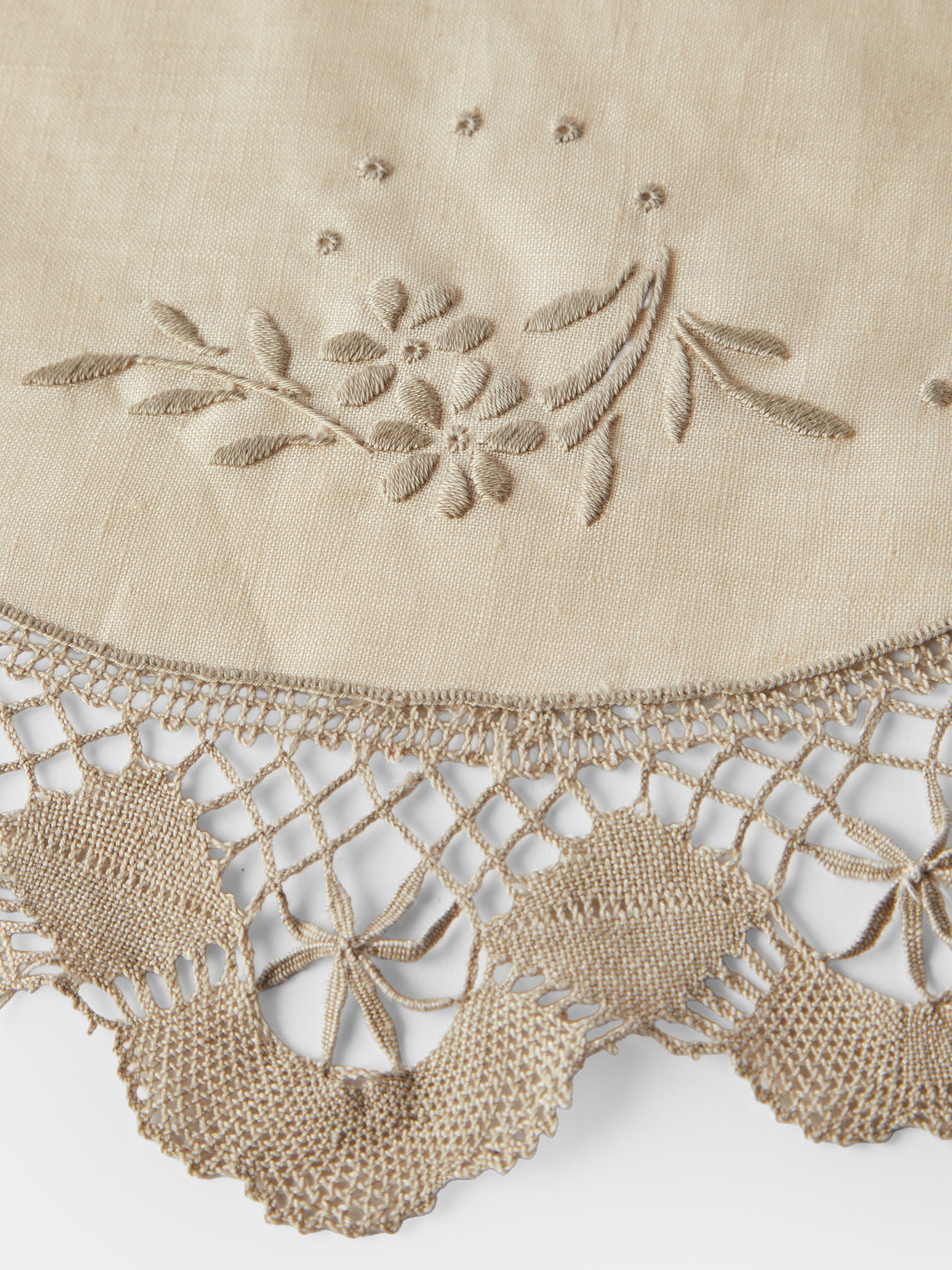 Rolane du Dreuih Creations - Lacework Linen Large Round Placemats (Set of 4) - Beige - ABASK