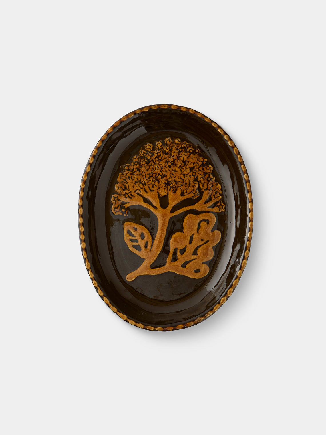 Aono Pottery - Hydrangea Slipware Oval Dish - Brown - ABASK - 