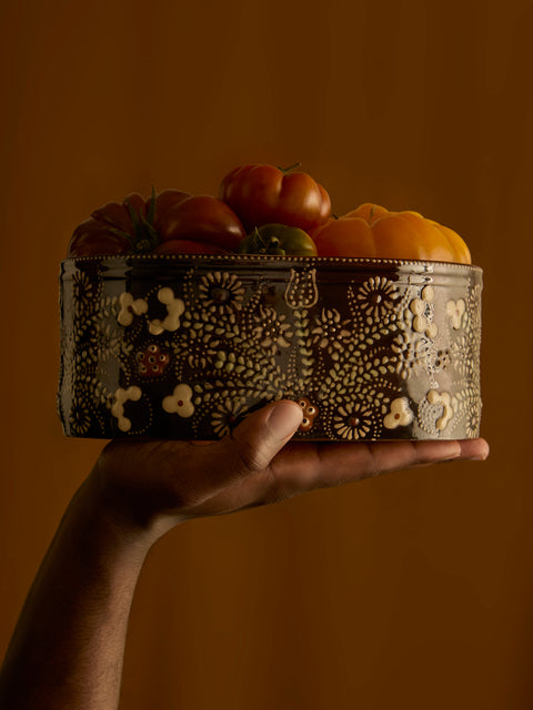 Poterie d’Évires - Flowers Hand-Painted Ceramic Oval Serving Dish -  - ABASK