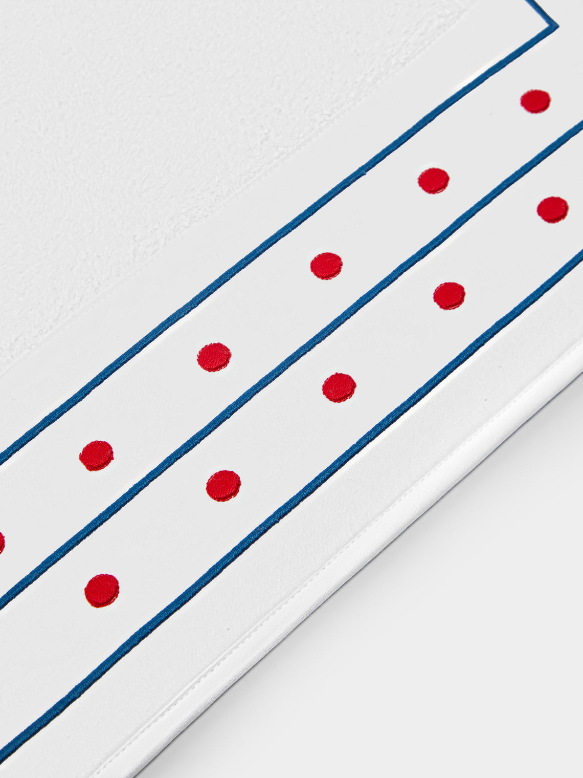 Loretta Caponi - Stripes & Dots Hand-Embroidered Cotton Bath Mat - White - ABASK