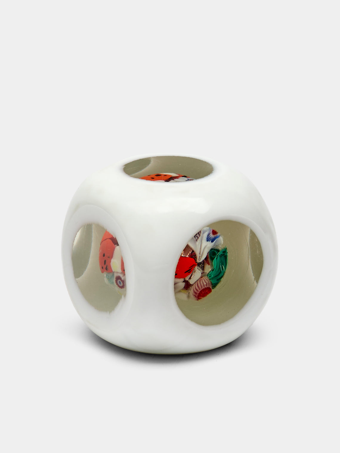 Antique and Vintage - 1970s Venini Dice Murano Glass Paperweight - White - ABASK - 