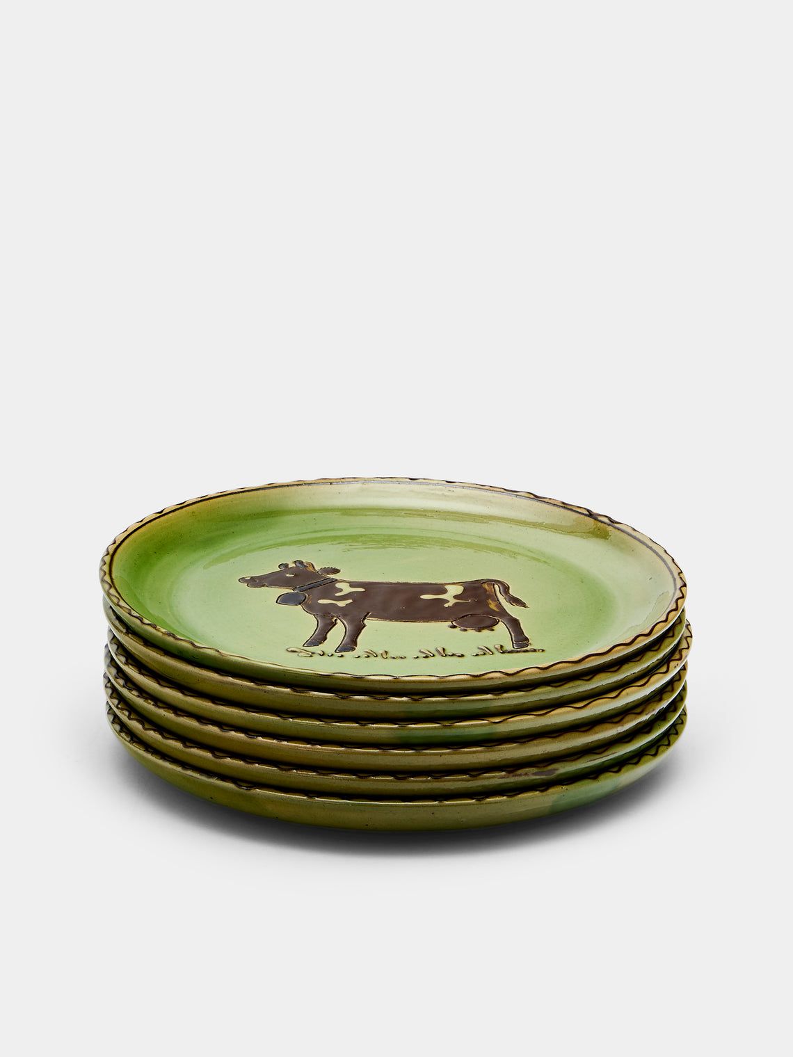 Poterie d’Évires - Animals Hand-Painted Ceramic Side Plates (Set of 6) - Green - ABASK