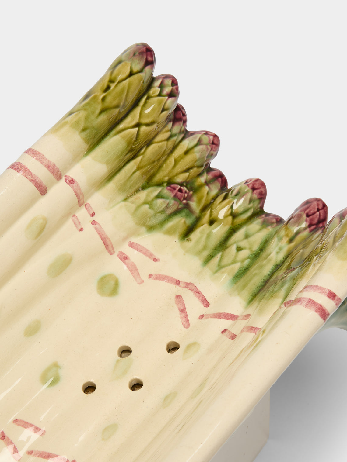 Antique and Vintage - Mid-Century Majolica Ceramic Asparagus Tray (10in/26cm) - White - ABASK