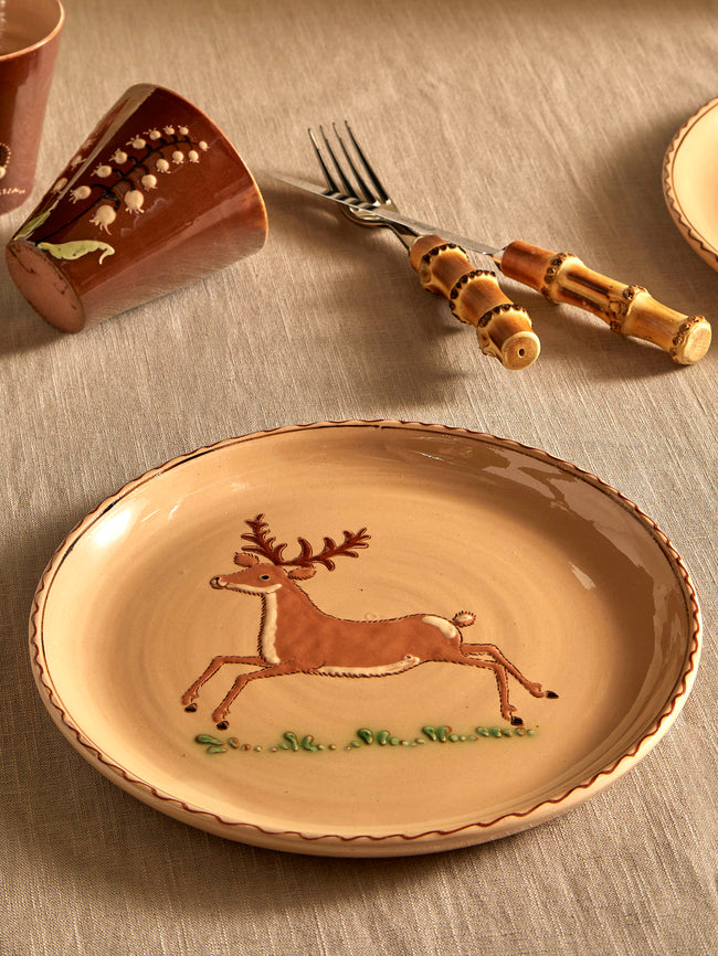 Poterie d’Évires - Animals Hand-Painted Ceramic Dinner Plates (Set of 6) - Cream - ABASK