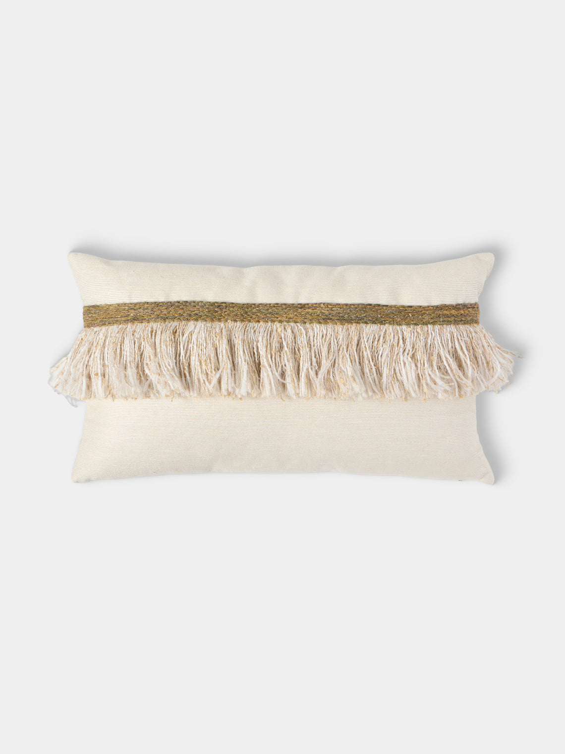 de Le Cuona - Jungle Silk Fringed Cushion (23.5in/60cm) - Ivory - ABASK