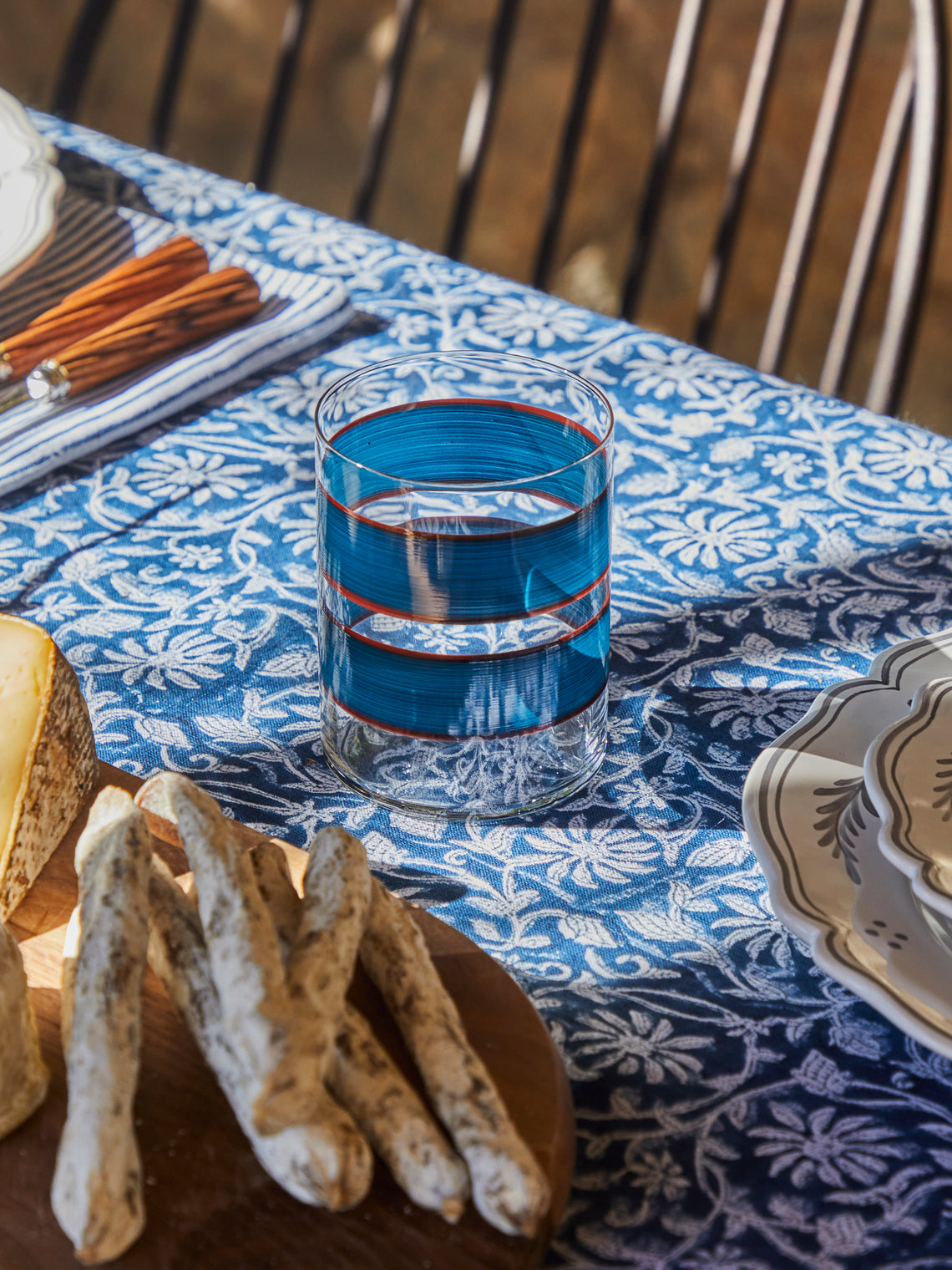Los Vasos de Agua Clara - Wahaka Stripe Hand-Painted Glass Tumblers (Set of 6) -  - ABASK