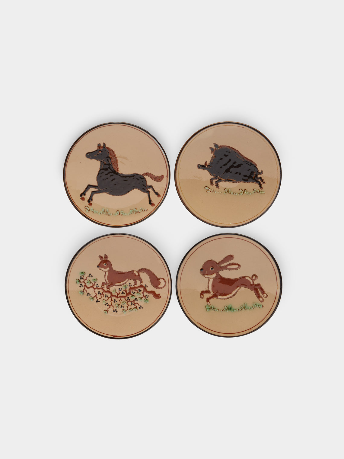 Poterie d’Évires - Animals Hand-Painted Ceramic Dessert Plates (Set of 4) -  - ABASK - 